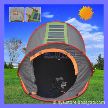 Portable Camping Orange Solar Tent for Sale with Solar Power LED Light Fan